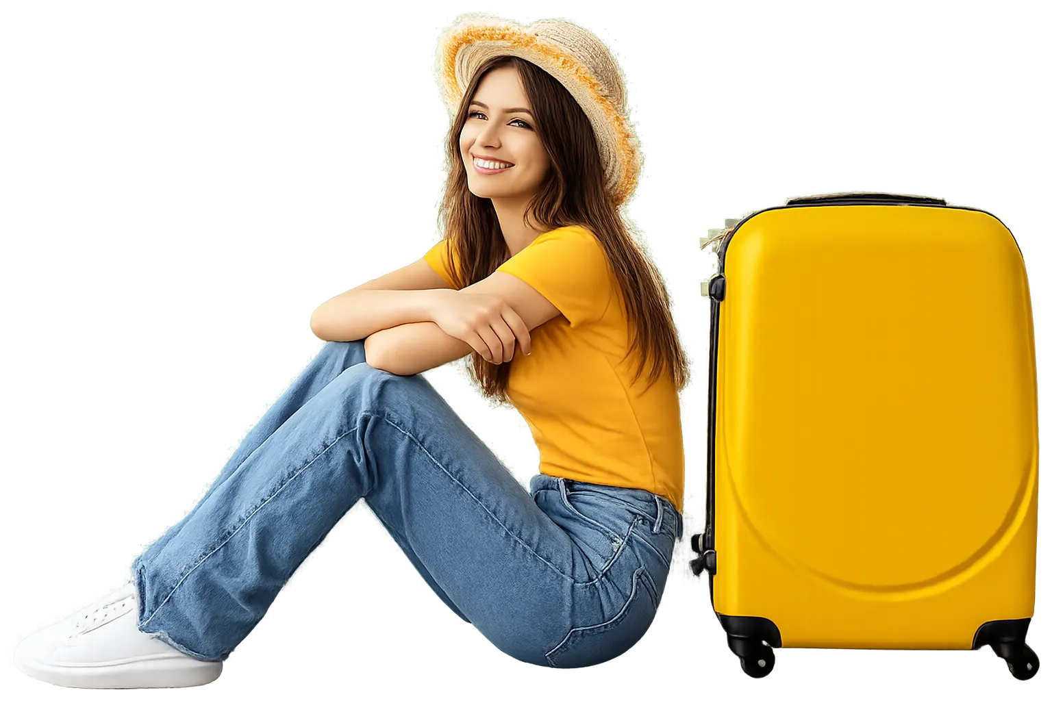 Traveler with yellow suitcase